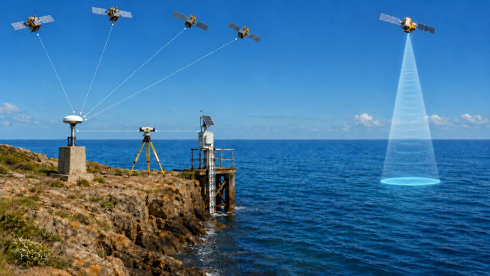 Coastal monitoring with GNSS, levelling, tide gauge and satellite altimetry
